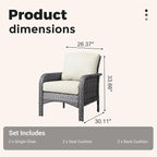 2 Pieces Wicker Patio Chairs - Outdoor Rattan Chairs Set of 2,All-Weather PE Wicker Dining Chair Set with High Back and Deep Seating for Deck Porch,Beige