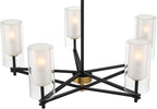 Possini Euro Design Nyack 25" Modern Pendant Chandelier Ceiling Light Fixture Dining Room Over Table Kitchen Island Foyer Open Frame Hanging 5-Light Black Gold Finish White Glass Hallway Entryway