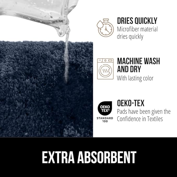 GORILLA GRIP Bathroom Rugs, 30x20, Ultra Soft Absorbent Mat, Thick Plush Bath Rug, Machine Washable, Microfiber Quick Dry, Mats for Shower, Bathtub and Floor, Home Decor Accessories, Navy Blue