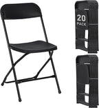 20 Pack Black Plastic Folding Chairs, Portable Stackable Commercial Party Folding Chairs with Steel Frame 350lbs for Home Office Outdoor Indoor Office Wedding Party Events