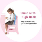 Arlopu Kids Vanity Set, 2 in 1 Toddler Makeup Dressing Table and Chair Set w/Detachable Tri-fold Mirror, Open Shelves, Princess Wooden Pretend Play Desk Furniture Toy for Little Girl (Pink)