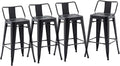 HAOBO Home 24" Low Back Metal Counter Stool Height Bar Stools [Set of 4] for Indoor/Outdoor Barstools, Matte Black