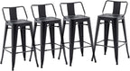HAOBO Home 24" Low Back Metal Counter Stool Height Bar Stools [Set of 4] for Indoor/Outdoor Barstools, Matte Black