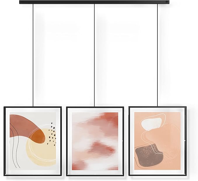 Umbra Exhibit Wall Frame with Metal Rod for Hanging-Rimless Design-Suitable for Living Room, Bathroom, Bedroom, Entryway and More, Black