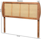 Mid-Century Modern Ash Walnut Finished Wood and Synthetic Rattan Victorian Vintage Size Headboard