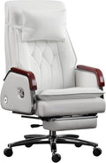 Kinnls Cameron Massage Chair Genuine Leather with Heated Ventilation, Managerial Executive Home Office Chair Fully Reclining with Retractable Footrest and Adjustable Headrest (Cowhide Leather-White)