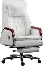 Kinnls Cameron Massage Chair Genuine Leather with Heated Ventilation, Managerial Executive Home Office Chair Fully Reclining with Retractable Footrest and Adjustable Headrest (Cowhide Leather-White)