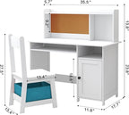 TaoHFE Kids Desk and Chair Set, Kids Desk Chair with Storage and Shelf, Wooden Kids Table and Chairs for Bedroom and Study, Craft Table with Storage Gifts for Boys, Girls to Study, White