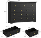 Black Dresser for Bedroom, 9 Drawer Dresser with Large Drawers, 55 Inch Wide Wood Chest for Living Room, Hallway