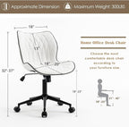YOUNUOKE Armless Desk Chair Comfy Office Chair with Wheels Home Ergonomic Task Chair Adjustable Computer Chairs Modern Faux Leather Swivel Chair Upholstered Makeup Vanity Chair with Back(White)