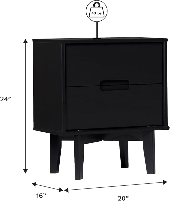 Brynn Modern Solid Wood 2-Drawer Nightstand 24 Inch Black