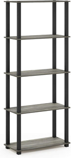Furinno Turn-N-Tube 5-Tier Multipurpose Shelf / Display Rack / Storage Shelf / Bookshelf, Square Tubes, French Oak Grey/Black