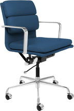 Laura Davidson Furniture SOHO II Padded Management Office Chair - Mid Back Desk Chair with Arm Rest, Swivel & Cushion Availability, Made of Faux Leather, Blue, Computer Chair