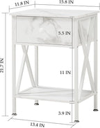 VECELO End Tables, Modern Nightstand with Drawer & Shelf, Night Stand for Bedroom Living Room,Industrial Metal Frame