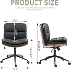 Armless Modern Walnut Office Desk Chair with Wheels, PU Leather Adjustable Wide Swivel Task Chair, Ergonomic Cross Legged Computer Chair for Conference Room, Home Office (Black)