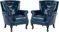 MOJAY PU Leather Accent Chair Set of 2, Mid-Century Modern Armchair Living Room Club Chair with Tufted Button & Rivet Trim, Upholstered Sofa Chair with Sturdy Wood Legs for Bedroom (Navy)