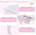 HONEY JOY Unicorn Kids Vanity, Toddler Makeup Table with Mirror and Stool, Wooden Pretend Play Vanity for Little Girls, Detachable Mirror and Storage Drawer, Kids Vanity Table and Chair Set (White)