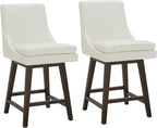 CHITA Counter Height Swivel Barstool with Back Set of 2, FSC Certified Upholstered Faux Leather Swivel Bar Stool, 26.8" H Seat Height, PU Leather in Pure White