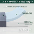 VECELO Gel Infused Memory Foam Mattress Topper Full Size, 2 Inch Fresh Cooling Mattress Pad with Washable Cover for Full Mattress, Pain Pressure Relieve Bed Topper, Breathable, Comfort
