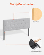 VEVOR Headboard, Full Size Headboard with Adjustable Height, Comfortable Diamond Tufted for Full Size Bed, W 56.3 x H（35.6-47.4） inches, Ideal for Bedroom, Hotel, Homestay, Dormitory, Light Grey