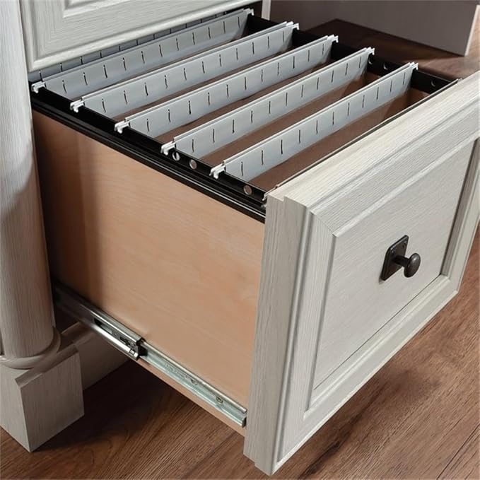 BOWERY HILL Engineered Wood L-Shaped Desk in Glacier Oak/Rosso Slate Accents