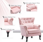 chairus Mid-Century Modern Accent Chair Comfy Tufted Single Sofa Chair Wingback Armchair with Pillow for Club, Living Room, Bedroom - Velvet, Pink