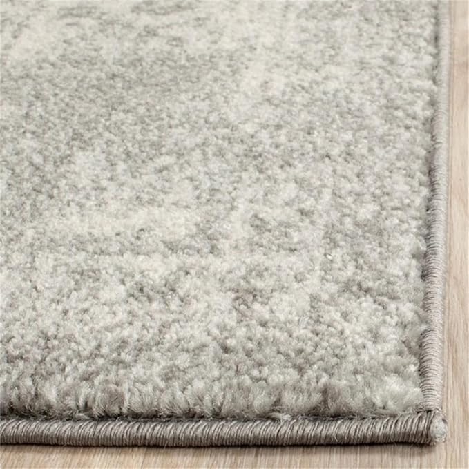 SAFAVIEH Evoke Collection Area Rug - 6'7" Square, Silver & Ivory, Distressed Design, Non-Shedding & Easy to Clean, Ideal for Living Room, Bedroom, Dining Space (EVK256S)