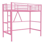 VECELO Metal Loft Bed Twin Size, Heavy Duty Bedframe with Removable Ladder and Safety Guardrail, Space-Saving, Noise Free, No Box Spring Needed, Light Pink