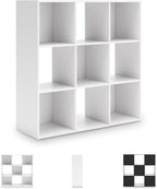 Signature Design by Ashley Onita Modern 3-Tier Floor Standing 9 Cube Organizer for Living Room, Wood, Works with 10.5" W x 10.5" D x 11" H Storage Bin (Sold Separately), White