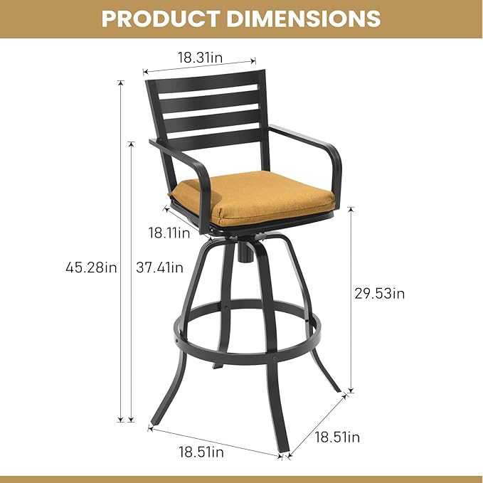 Pellebant Outdoor Swivel Barstools Set of 6, Aluminum 29.5" Bar Height Stool Chairs with Back & Footrest,Rust-Proof Tall Patio Bar Stools for Deck Lawn Garden, for Deck Lawn Garden,Teak