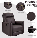 CANMOV Swivel Rocker Recliner, Glider Rocking Chair, Nursing Chairs Swivel Glider Recliners with Soft Backrest, Leathaire Manual Reclining Sofa for Living Room Bedroom Apartment, Dark Brown