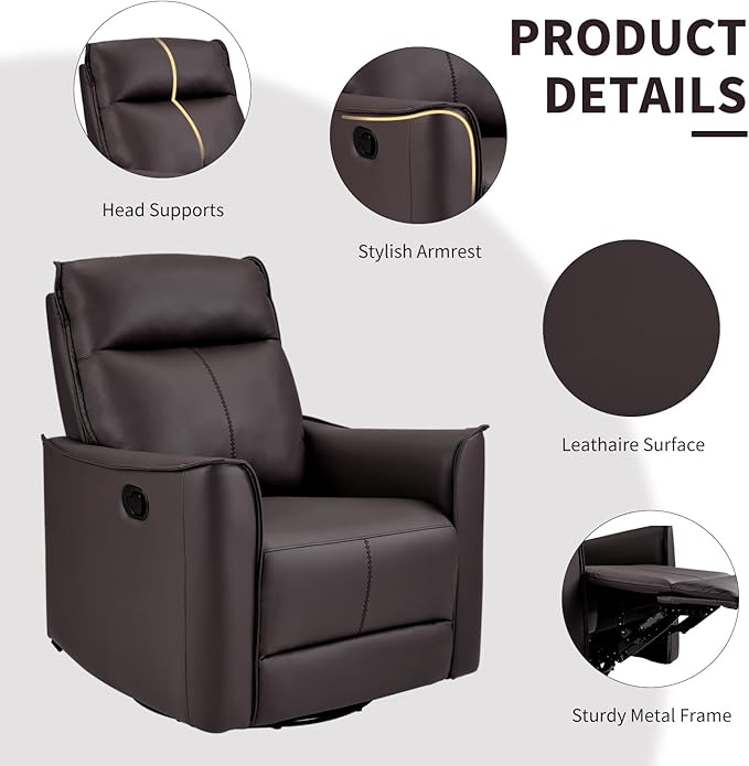 CANMOV Swivel Rocker Recliner Set of 2, Glider Rocking Chair, Nursing Chairs Swivel Glider Recliners with Soft Backrest, Leathaire Manual Reclining Sofa for Living Room Bedroom Apartment, Dark Brown
