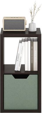 Furinno CUBICLE Book Shelf, 2-Cube Thick Frame Bookshelf, Horizontally & Vertically Reversible Bookcase with Open Back, 14.6 x 15.9 x 30, for Living Room, Bedroom, Home Office, Black Dark Oak