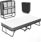 75" x 38" Folding Beds with Mattress for Adults, Portable Foldable Twin Bed with Memory Foam Mattress & Super Strong Frame, Convenient Roll Away Guest Bed for Storage