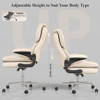 Office Desk Chair, Executive Leather Office Chair, High Back Ergonomic Home Desk Chair with Padded Flip-up Arms, Big and Tall Computer Chair with Rocking Function, 360°Swivel Free, Beige