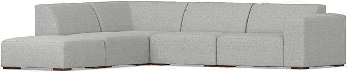 SIMPLIHOME Rex Left Corner Sectional Modular Sofa and Ottoman Set in 100% Recycled Polyester Tightly Woven Performance Fabric, Pale Grey, 116-inch-wide L-Shaped Sofa and 34-inch-Wide Ottoman