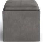 SIMPLIHOME Rockwood 18 inch Wide Contemporary Square Cube Storage Ottoman with Tray in Distressed Slate Grey Vegan Faux Leather, Assembled, for the Living Room, Entryway and Family Room