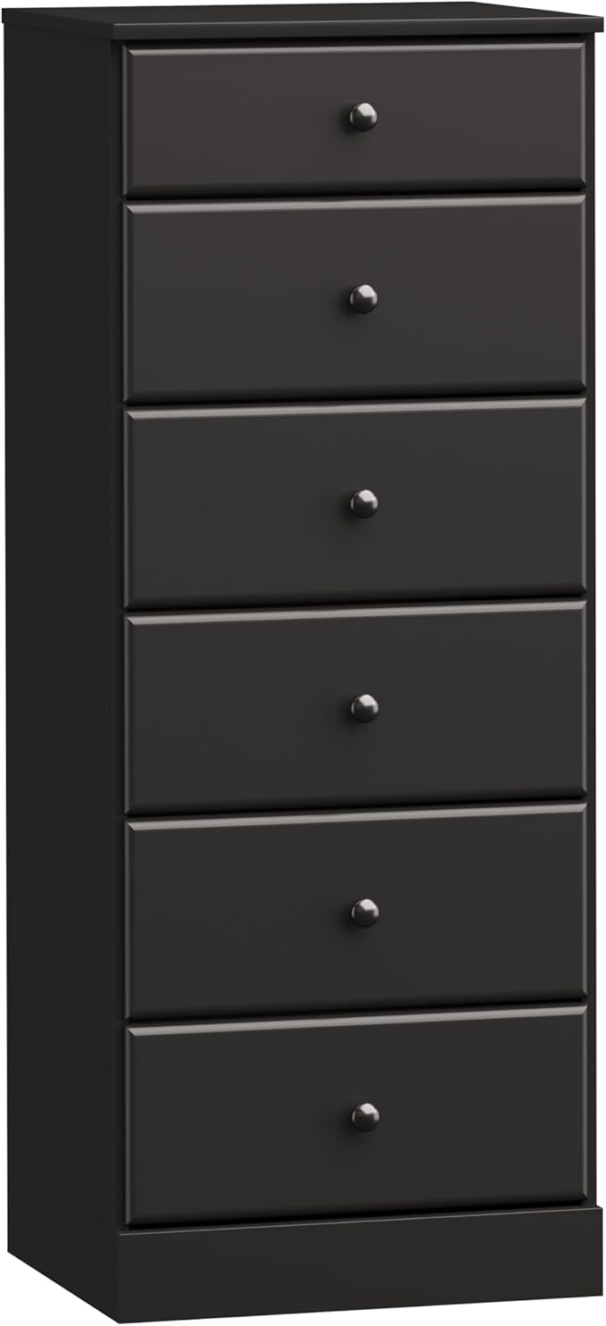 Prepac Astrid Tall Black Dresser for Bedroom: 16.5"D x 19.75"W x 50"H, 6-Drawer Chest for Bedroom by Prepac - Perfect Chest of Drawers for Ample Storage in Narrow Spaces
