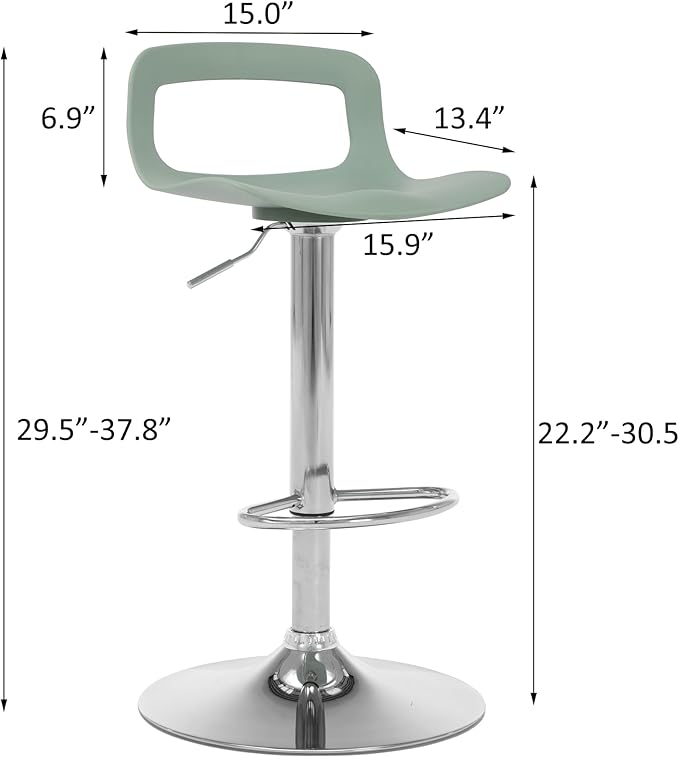 NOBPEINT Contemporary Chrome Air Lift Adjustable Swivel Bar Stool (6 Pieces, Mint Green)