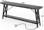 Homieasy 70.9 Inch Extra Long Console Table, Industrial Sofa Table Behind Couch with Charging Station & Storage Shelf, Entryway Table for Living Room & Entryway, Grey Oak