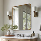 ANDY STAR Brass Mirror, 36x40 Inch Gold Rectangle Mirror for Bathroom with Rounded Corner, Brushed Brass Vanity Rectangular Mirrors with Tube Metal Frame, Wall Mounted