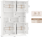 HORSTORS 71" Tall Storage Cabinet, Large Kitchen Cabinet with Deep Shelves and Doors, 47" Freestanding Display Shelf with Storage for Home Office, Living Room, White