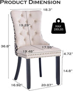 Velvet Upholstered Dining Chairs Set of 2, Modern Style Kitchen Side Chairs with Nailhead Trim and Wood Legs,Metal Pulling Ring for Dining Room Living Room(Quadrangular Star&Beige)