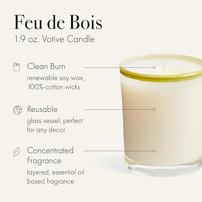 LAFCO New York Votive Candle, Feu de Bois - 1.9 oz - 20-Hour Burn Time - Reusable Glass Vessel - Made in The USA