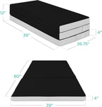 Best Choice Products 4in Portable Twin XL-Size Mattress, Tri-Fold Mattress for Camping, Guest, Toddler, Foam Plush w/Carry Case - Onyx Black