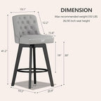 MINCETA Bar Stool, PU Leather Barstool, 30 Inch Upholstered Counter Stool with Low Tufted Back and Footrest, Swivel Counter Height Barstool for Kitchen Island Home Bar Light Gray