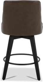 Watson & Whitely Modern Swivel Bar Stools, Faux Leather Upholstered Counter Height Bar Stools with Back, Solid Wood Legs, 26" H Seat, Set of 2, Chocolate