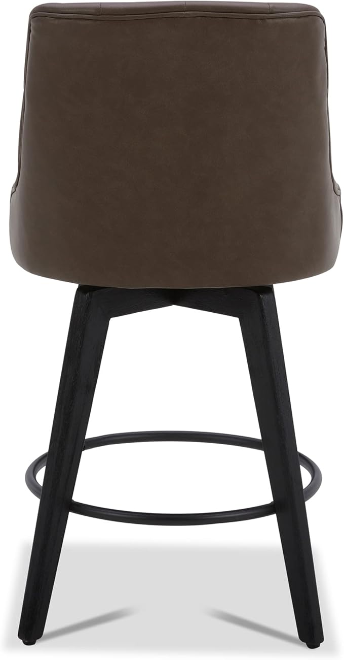 Watson & Whitely Modern Swivel Bar Stools, Faux Leather Upholstered Counter Height Bar Stools with Back, Solid Wood Legs, 26" H Seat, Set of 2, Chocolate