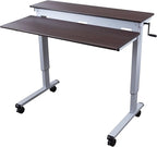 S STAND UP DESK STORE Crank Adjustable Tier Standing Desk with Heavy Duty Steel Frame (Silver Frame/Dark Walnut Top, 48in Wide)