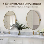 ANDY STAR Gold Bathroom Mirror, 22" x 34" Tilting Vanity Oval Mirror for Wall, Brushed Gold Stainless Steel Metal Frame Pivot Mirror Hangs Vertically Wall-Mounted